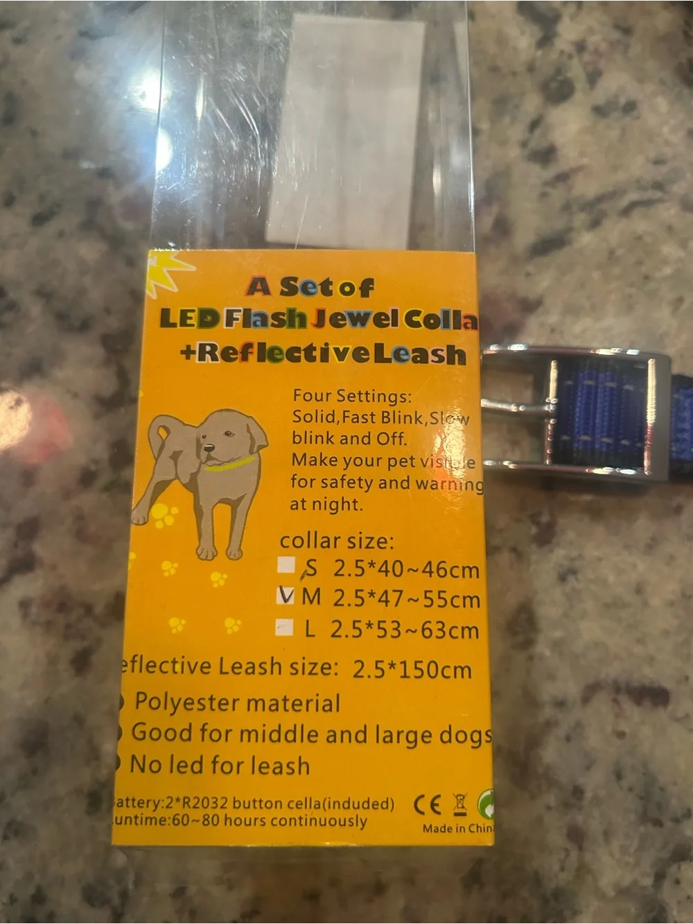 Blue LED Flash Reflective Dog Collar & Leash
